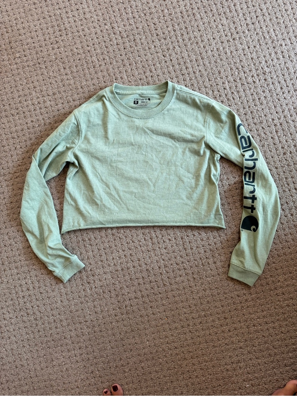 Carhartt Women's Light Sage Green Cropped Crewneck Sweater